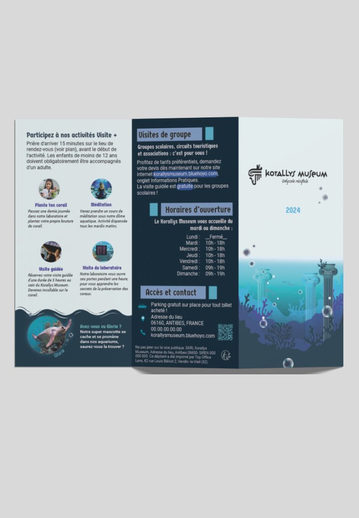 flyers personnalisé pour le Korallys museum - Pixta communication